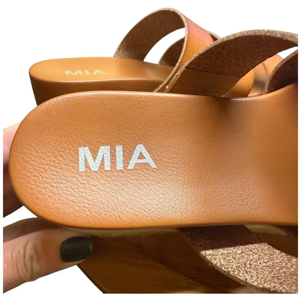 MIA Kaz Women's 9 Cognac Platform Espadrille Sandals 3 Straps Comfort